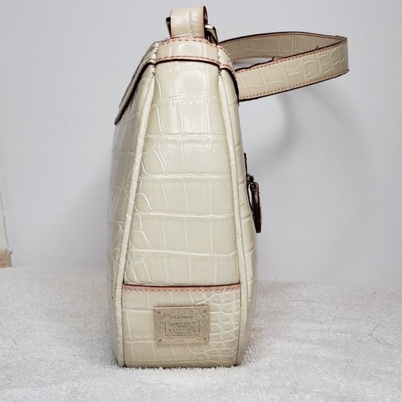 Vintage Liz Claiborne Purse Bag Off White Pink Alligator Imprint Shoulder - Picture 8 of 14